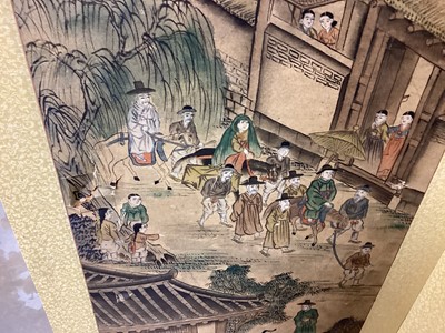 Lot 1408 - Chinese six-fold screen with painted panels