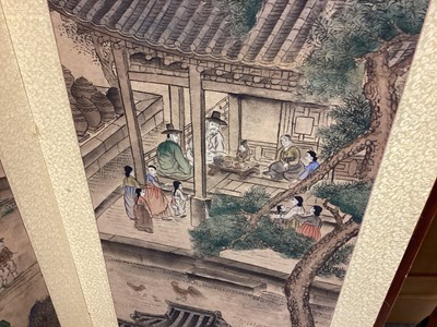 Lot 1408 - Chinese six-fold screen with painted panels