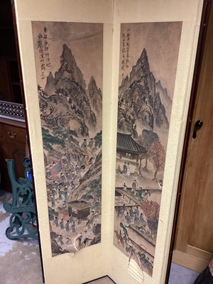 Lot 1408 - Chinese six-fold screen with painted panels