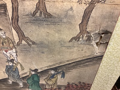 Lot 1408 - Chinese six-fold screen with painted panels