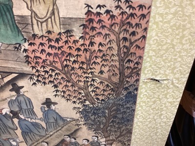 Lot 1408 - Chinese six-fold screen with painted panels