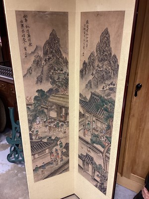 Lot 1408 - Chinese six-fold screen with painted panels