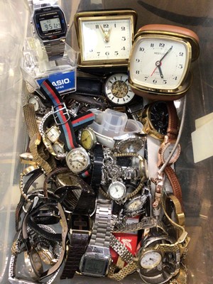 Lot 1002 - Group of vintage and later wristwatches, travel clocks etc