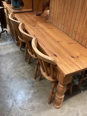 Lot 1220 - Pine farmhouse table on turned legs together with six matching chairs