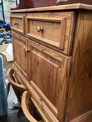 Lot 1222 - Pine sideboard with two drawers and cupboards below, together with a small pine two door cupboard (2)