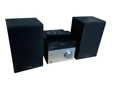 Lot 2 - Sony Home Audio System CMT-SBT20B with pair of speakers and remote - functions include CD, Bluetooth, USB, FM/DAB