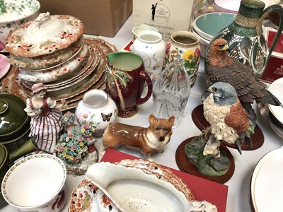 Lot 308 - Pair of 19th century pearlwear chestnut baskets, blue and white meat platters, various dinnerware, Beswick shell vase, Beswick palm tree jug, Border Fine Arts Golden Eagle and Kestrel, other cerami...