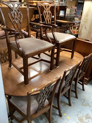 Lot 1273 - George III style mahogany triple pedestal dining table and eight chairs