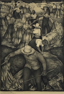 Lot 96 - Willem van den Berg (1886-1970) lithograph - Harvest, signed below in pencil, 42.5cm x 30cm, in glazed frame