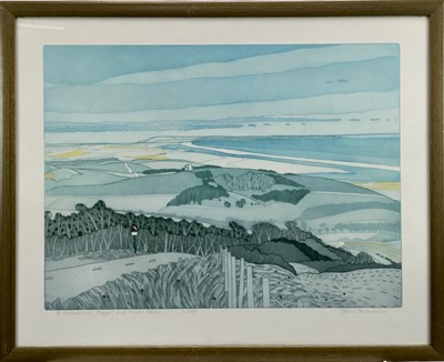 Lot 99 - John Brunsdon (1933-2014) limited edition etching and aquatint - St Catherine's Chapel and Chesil Beach, signed titled and numbered 41/150, in glazed frame