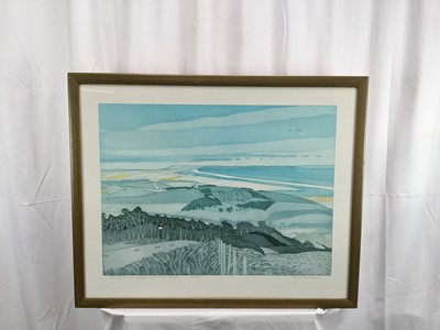 Lot 99 - John Brunsdon (1933-2014) limited edition etching and aquatint - St Catherine's Chapel and Chesil Beach, signed titled and numbered 41/150, in glazed frame
