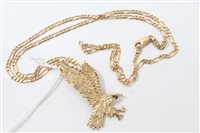 Lot 3263 - Yellow metal (stamped 14k) eagle pendant on chain