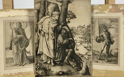 Lot 177 - Lucas van Leyden, three engravings - Susan and the Elders, 20cm x 14cm and two others, unframed