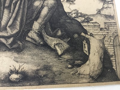 Lot 177 - Lucas van Leyden, three engravings - Susan and the Elders, 20cm x 14cm and two others, unframed