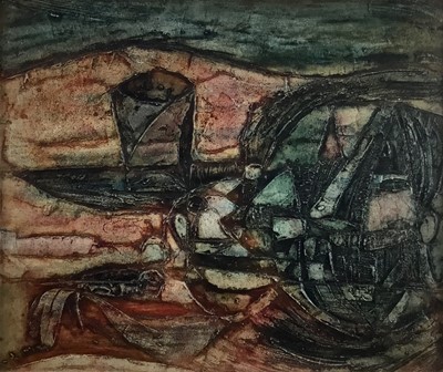 Lot 166 - John Bailey (b.1926) oil on board - Coastal landscape, 29.5cm x 35cm, in glazed frame