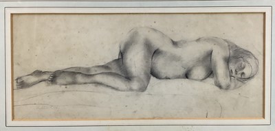 Lot 164 - Reclining nude, pencil, indistinctly signed and dated '37, 19cm x 45cm, in glazed gilt frame