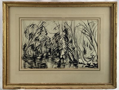 Lot 189 - André Dunoyer de Segonzac (1884-1974) ink and wash - river landscape, signed, 30cm x 46cm, in gilt frame