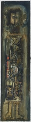 Lot 170 - Middle Eastern school, signed indistinctly, oil on card, 57cm x 14cm, unframed