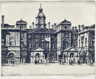 Lot 171 - Henry Rushbury (1889-1968) etching of horseguards, signed below, 22cm x 27.5cm, unframed