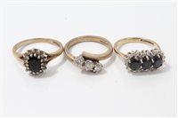 Lot 3266 - Diamond three stone ring and two diamond and...