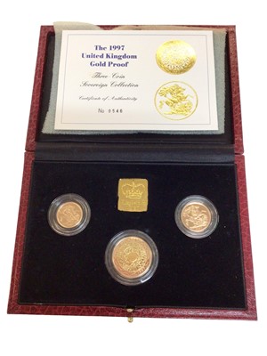 Lot 415 - G.B. - Elizabeth II three coin gold proof set 1997 to include £2, Sovereign & Half Sovereign (N.B. Cased with Certificate of Authenticity) (1 coin set)