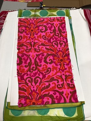 Lot 2109 - Lot of fabric swatches 1950s to 70s period, lightly mounted on card includes silk scarves.
