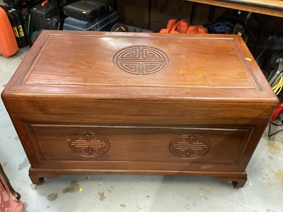 Lot 1229 - Chinese hardwood blanket box with hinged lid on bracket feet, 107.5cm wide, 56cm deep, 60cm high