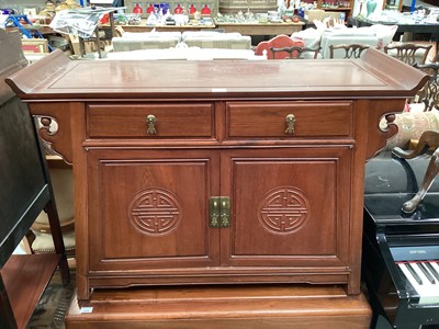 Lot 1231 - Chinese hardwood sideboard with two drawers and cupboards below, 112cm wide, 40.5cm deep, 78cm high