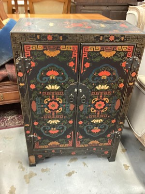 Lot 1232 - Chinese lacquered cabinet with shelved interior enclosed by two doors, 61.5cm wide, 31cm deep, 92cm high