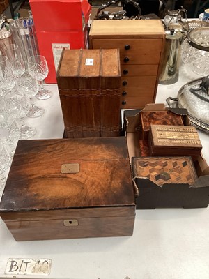 Lot 331 - Wooden box in the form of three books with a pipe rack and three draws to the interior, together with other wooden boxes etc