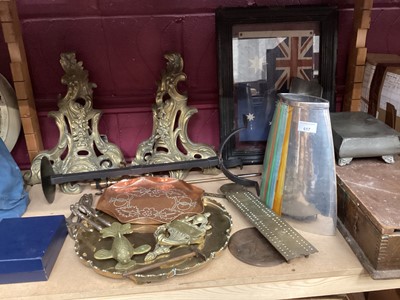 Lot 617 - Quantity of metalware & other items, including brass fire accessories and door knockers