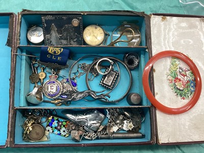 Lot 1114 - Box containing silver jewellery, silver masonic medals, silver charms & bijouterie