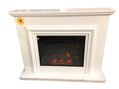 Lot 1239 - Contemporary electric fireplace in white finish, 114cm wide, 33cm deep, 89cm high