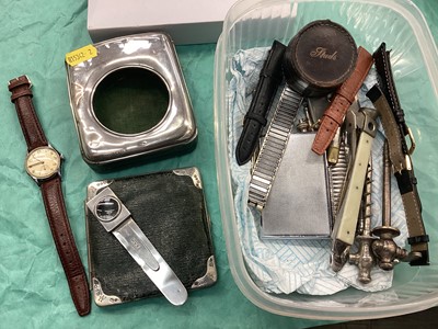 Lot 1112 - Group of silver items including a Sampson & Mordan bookmark, leather purse, clock case, propelling pencils, and other items, including a Wembley 1924 British Empire Exhibition propelling pencil, ch...