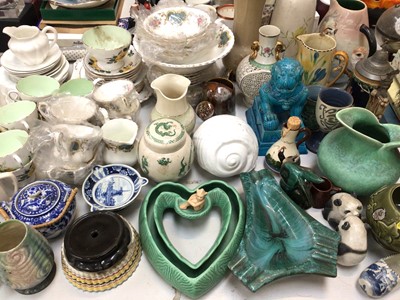 Lot 341 - Royal Albert, Shelley and other tea ware, Belleek vase, Sylvac heart shaped dish and decorative ceramics