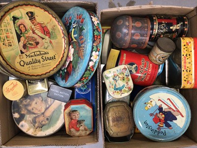 Lot 344 - Collection of vintage and later tins (2 boxes)