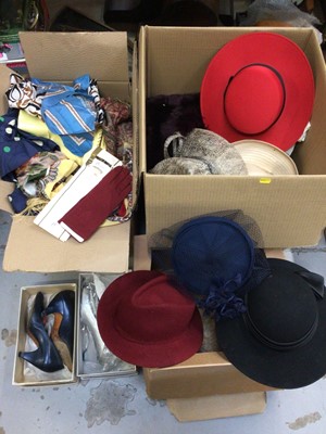 Lot 346 - Quantity of vintage scarves, gloves, hats and shoes (3 boxes)