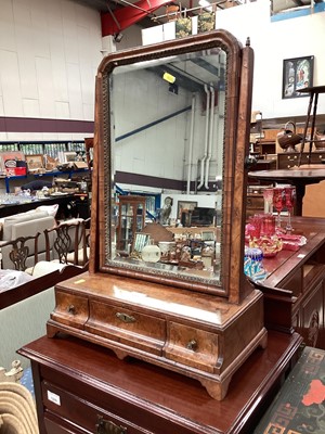 Lot 1251 - Georgian burr walnut toilet mirror with three drawers below on bracket feet