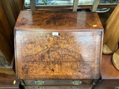 Lot 1255 - Early 20th century Georgian style burr walnut bureau with fitted interior and four drawers below, 61cm wide, 45cm deep, 104cm high