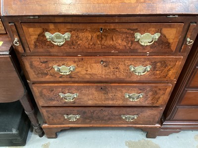 Lot 1255 - Early 20th century Georgian style burr walnut bureau with fitted interior and four drawers below, 61cm wide, 45cm deep, 104cm high