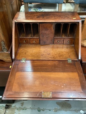 Lot 1255 - Early 20th century Georgian style burr walnut bureau with fitted interior and four drawers below, 61cm wide, 45cm deep, 104cm high