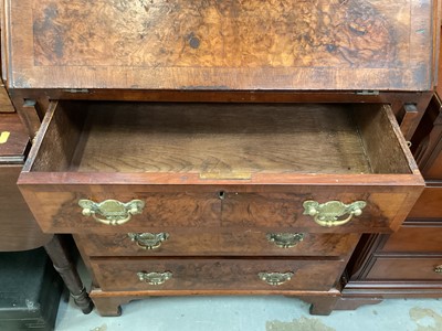 Lot 1255 - Early 20th century Georgian style burr walnut bureau with fitted interior and four drawers below, 61cm wide, 45cm deep, 104cm high