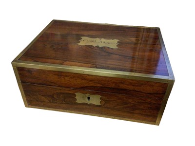 Lot 62 - 19th century brass-bound rosewood box with flush handles and engraved name plate - G.W. Adams