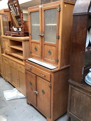 Lot 1263 - Vintage kitchen larder by Kompact Kabinet with glazed doors above, central pull out slide, drawers and cupboards below