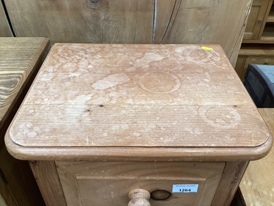 Lot 1264 - Pine bedside chest with single drawer and panelled door below, together with a small pine chest of three drawers, metal coal box and a wooden trunk with metal side handles (4)