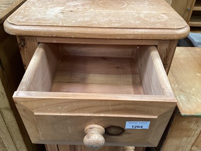 Lot 1264 - Pine bedside chest with single drawer and panelled door below, together with a small pine chest of three drawers, metal coal box and a wooden trunk with metal side handles (4)