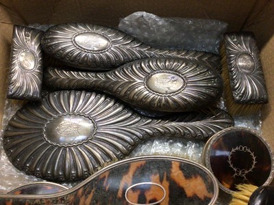 Lot 1008 - Silver mounted dressing table items, silver and tortoise shell dressing table items and others