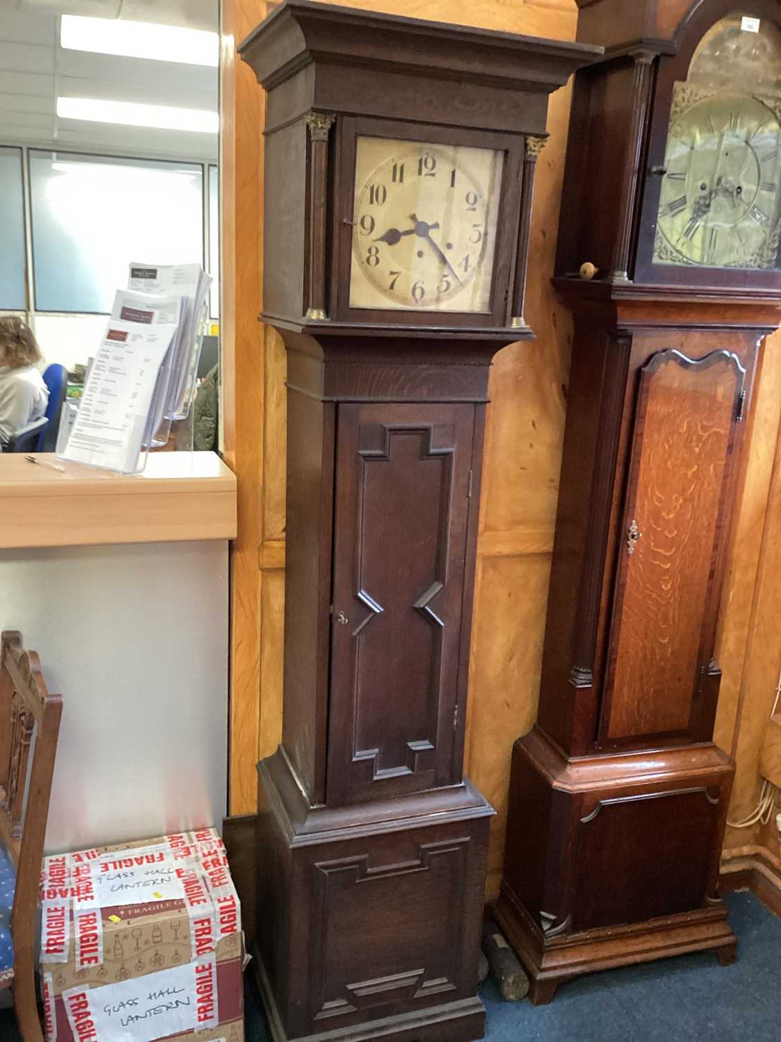 Lot 1432 - Early 20th century oak longcase clock