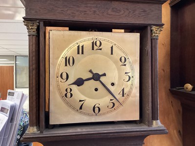 Lot 1432 - Early 20th century oak longcase clock