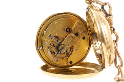 Lot 647 - Victorian 18ct gold hunter pocket watch on 9ct chain mounted with 1826 sovereign